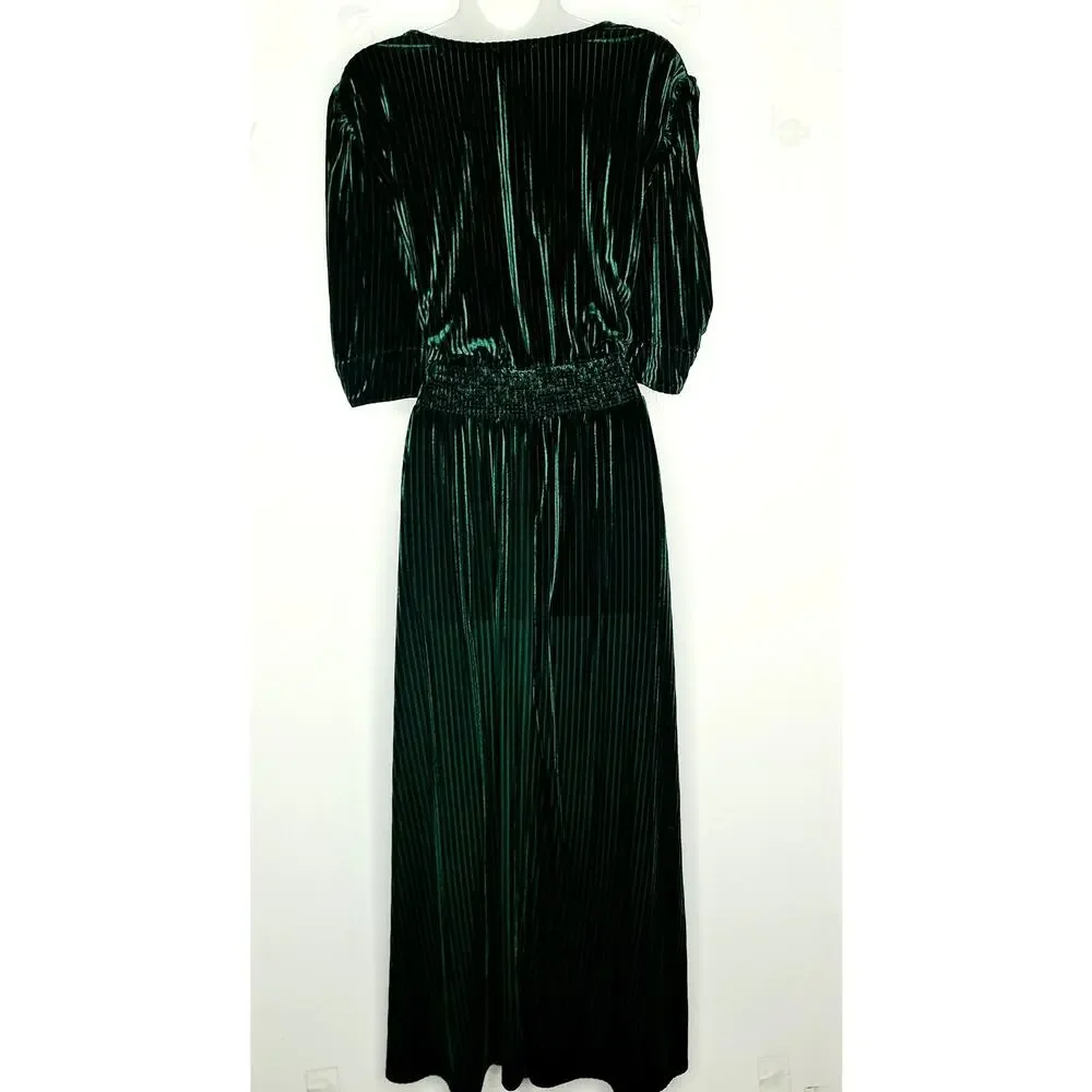 Velvet Smocked Maxi Dress 24W 3X Emerald Full Sweep Fall 40s Retro Pinup Fashion